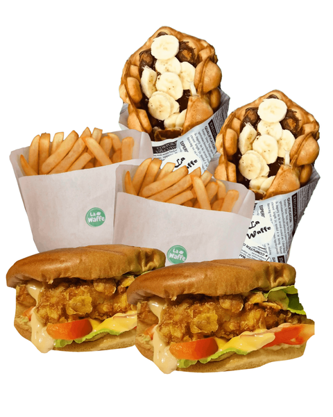 Family Combo: 2 x Burger (480g), 2 x Cartofi Pai (200g), 2 x Vafa cu Nutella si Banane (400g)